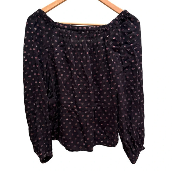 Ann Taylor LOFT Womens Black Polka Dot Off Shoulder Long Sleeve Blouse XS Boho - Picture 5 of 8
